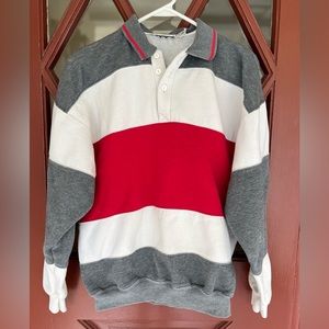 Retro long sleeve preppy 80’s Red White Gray stripes sweatshirt Vintage